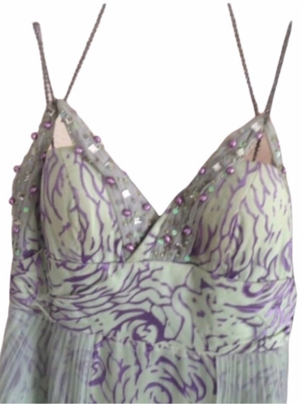 🔴 Floral Lace A-Line Cocktail Dress in Mint & Purple - Picture 4 of 6